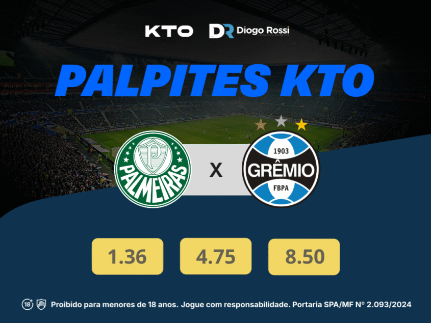 Confira os palpites KTO entre Palmeiras x Grêmio