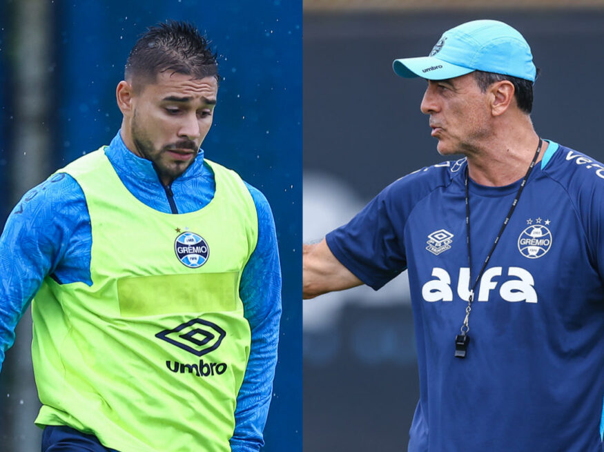 João Pedro e Quinteros em treino do Grêmio
